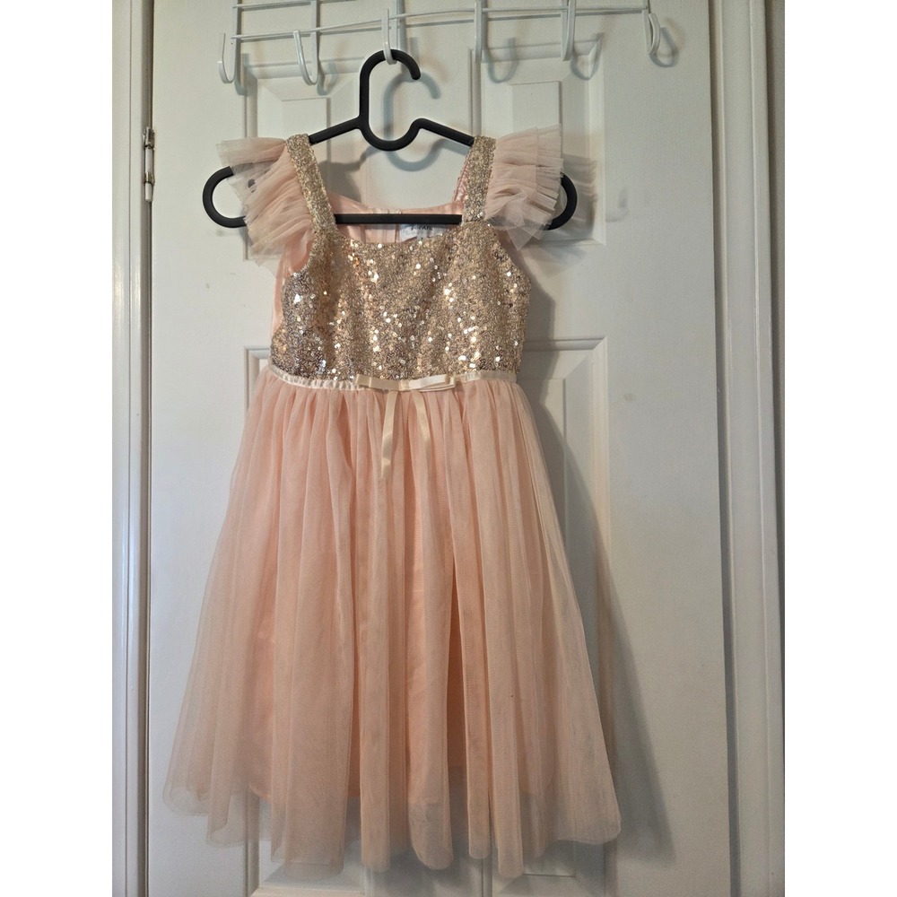 Popatu Girls Peach Gold Sequin Tulle Tutu Party Dress Size 6 Flower Girl